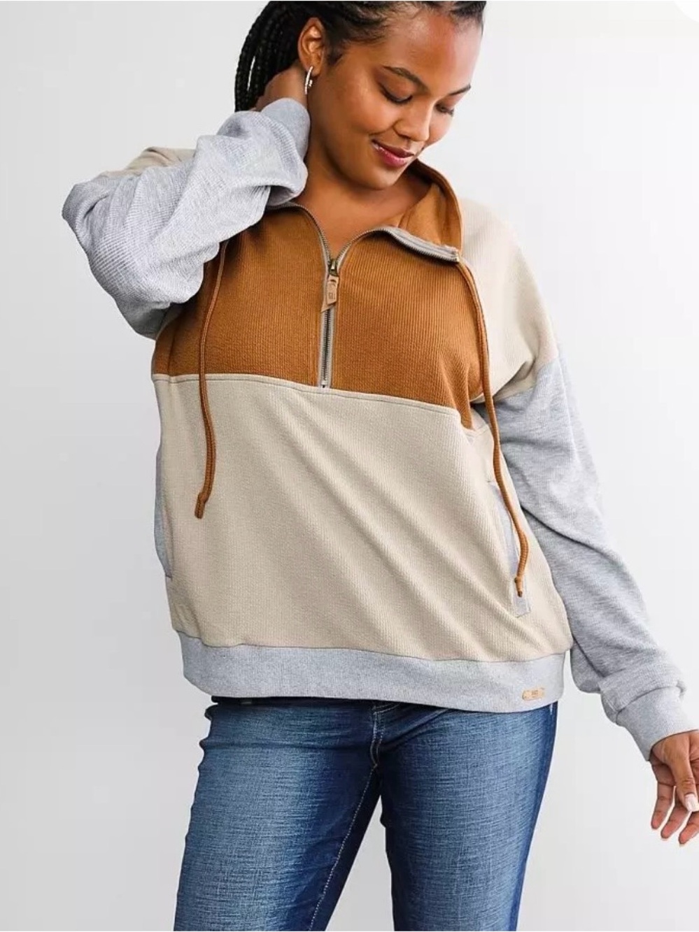 BKE Colorblock Half-Zip Pullover - Brown, Beige, Gray Sweatshirt Sz M - Picture 5 of 11